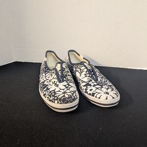 Kate Spade Navy and White Floral Slip-On Sneakers
